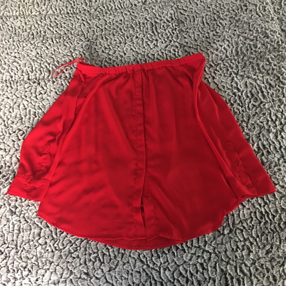 Off the shoulder red button down